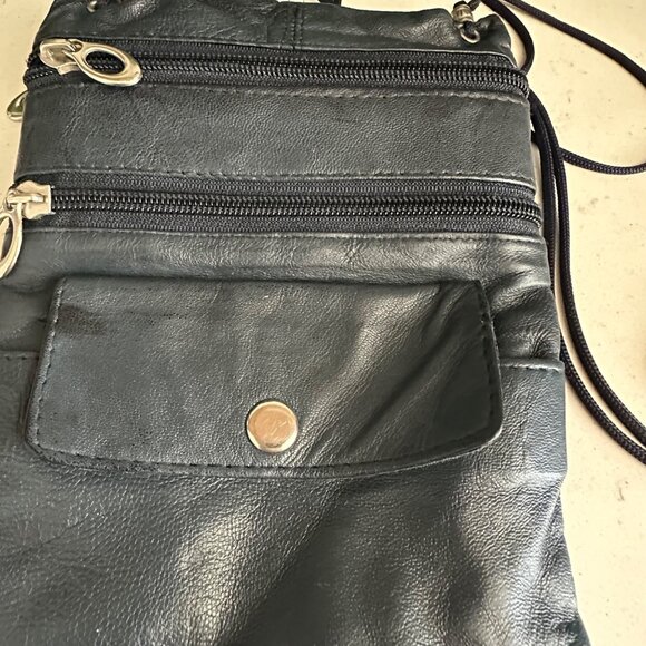 Genuine Leather Crossbody Bag With Multi Zipper Pockets & Adjustable Strap - Mad - Picture 7 of 7